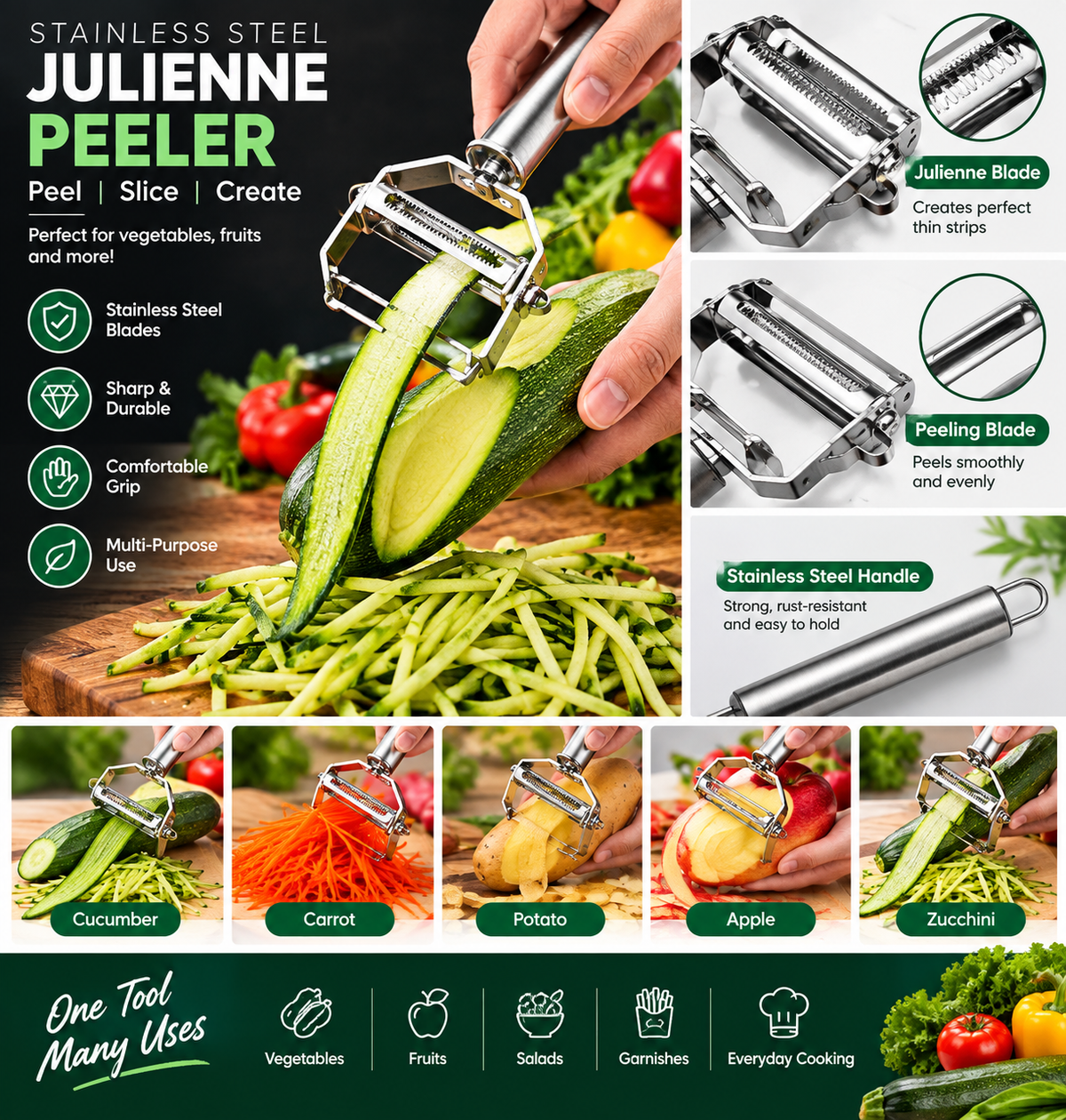 Stainless Steel Julienne Peeler Vegetable Peeler