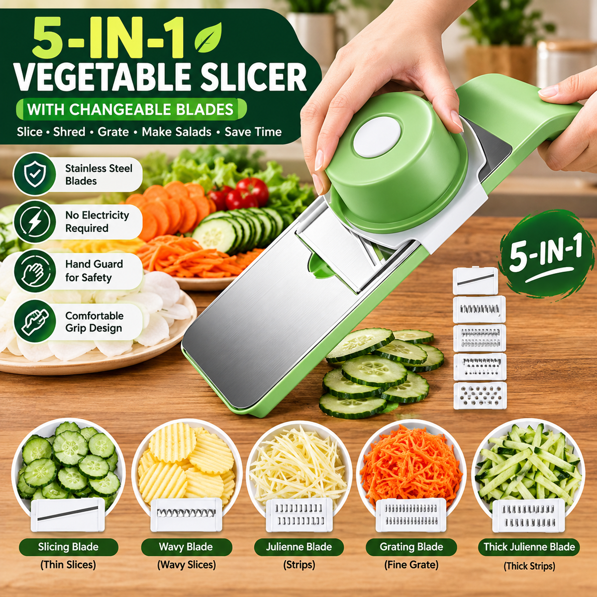 Stainless steel 5 in 1 vegetable cutter